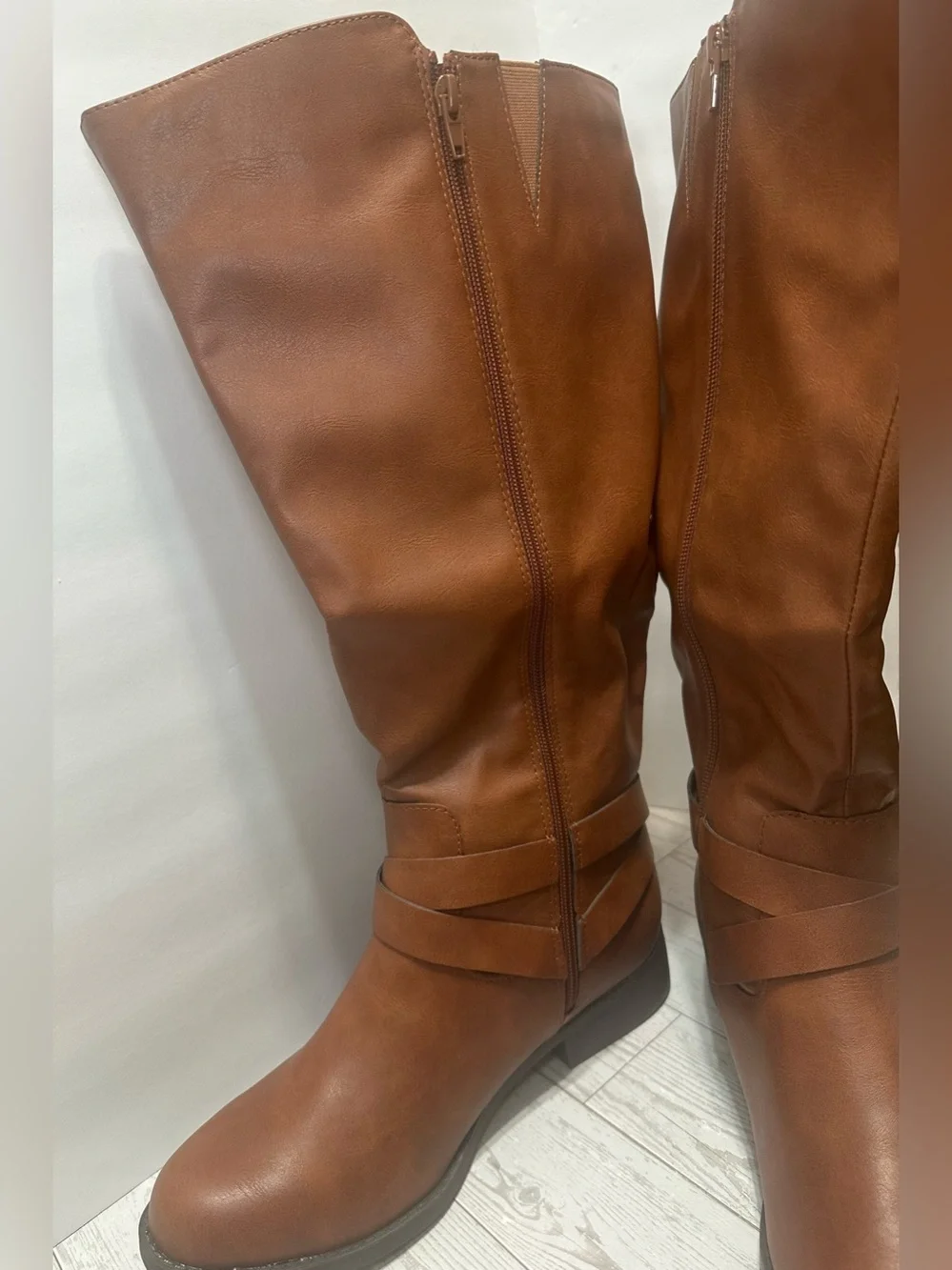 NIOB - Style & Co. ‘Margoo’ Knee-High WideCalf Riding Boots, Acorn Brown, Sz 10M
